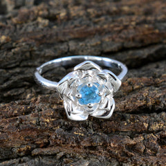 Lea Floral Blue Solitaire Ring Sterling Silver