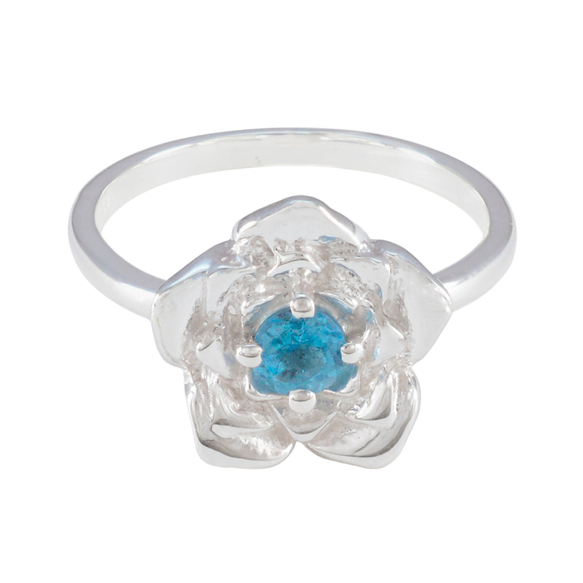 Lea Floral Blue Solitaire Ring Sterling Silver Blue Topaz Blue