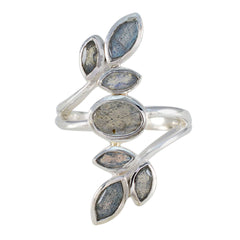 Silver leaf design gemstone ring with multiple marquise-shaped stones by Anna