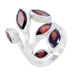 Liyana leaf design red gemstone ring with marquise-cut red stones on silver band