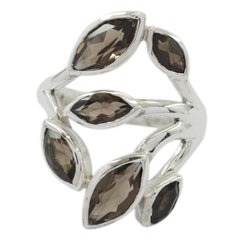 Genesis leafy brown gemstone ring with multiple marquise-cut brown stones in silver setting