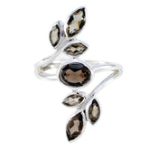 Maya sterling silver leafy brown gemstone ring with marquise and oval smoky quartz leaves