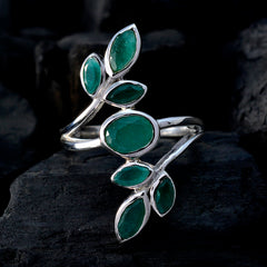 Luna leafy gemstone statement ring with green leaf-shaped stones set in silver band