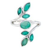 Luna leafy gemstone statement ring with green oval and marquise stones in silver setting