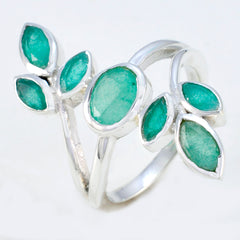 Luna silver leafy gemstone statement ring with green oval and marquise shaped stones