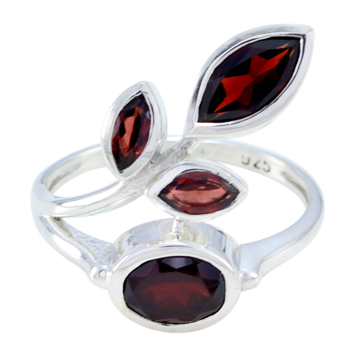 Agustina Leafy Red Gemstone Ring in Sterling Silver Garnet Red