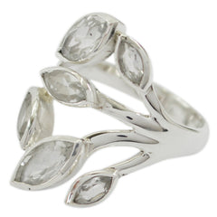 Evelyn leafy white gemstone ring silver branch design with marquise white stones arranged like leaves