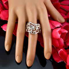 Ivana light green gemstone filigree ring sterling silver ornate floral band displayed on mannequin hand