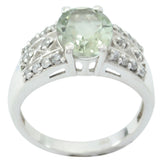 Dewi Light Green Gemstone Halo Ring with Silver Band Green Amethyst Green