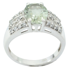 Dewi Light Green Gemstone Halo Ring with Silver Band Green Amethyst Green