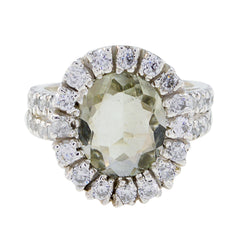 Riya Light Green Gemstone Halo Ring with Silver Band