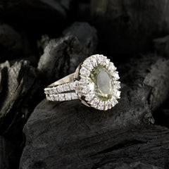 Riya Light Green Gemstone Halo Ring with Silver Band