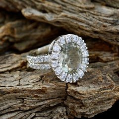 Riya Light Green Gemstone Halo Ring with Silver Band