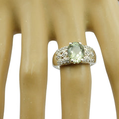 Dewi Light Green Gemstone Halo Ring with Silver Band
