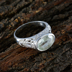 Violet Light Green Gemstone Ring with Elegant Silver Band