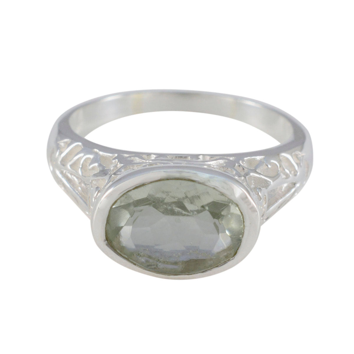 Violet Light Green Gemstone Ring with Elegant Silver Band Green Amethyst Green