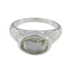 Violet Light Green Gemstone Ring with Elegant Silver Band Green Amethyst Green