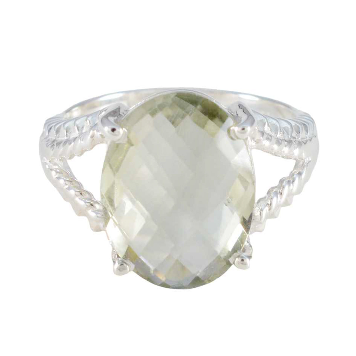 Skylar Light Green Gemstone Ring with Silver Band Green Amethyst Green