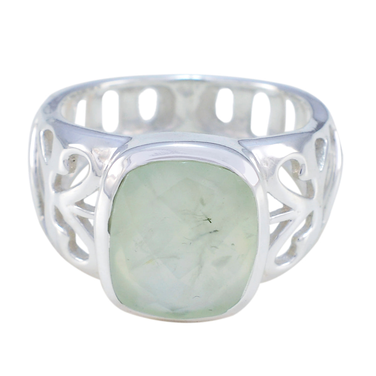 Bianca Light Green Gemstone Ring in Silver Design Prehnite Green