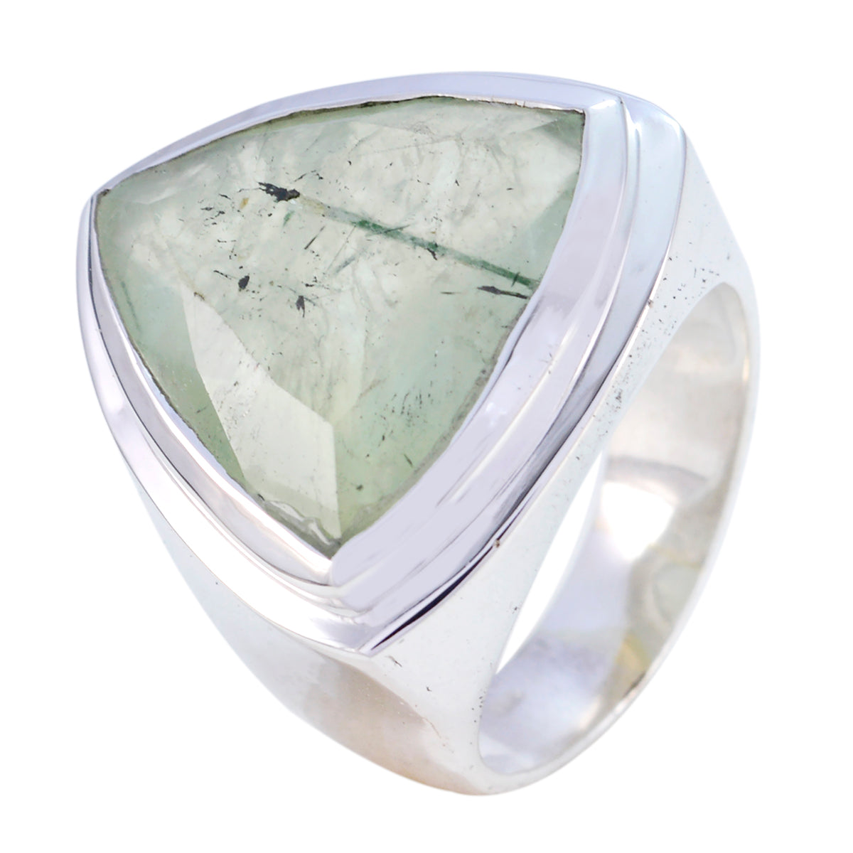Isabella Light Green Gemstone Ring in Sterling Silver Prehnite Green