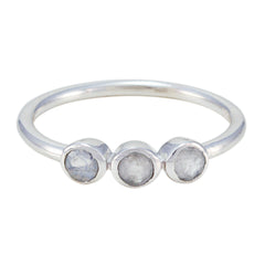 Yuki light green gemstone trilogy ring sterling silver thin band three bezel set cabochon stones