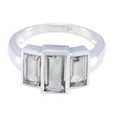 Natcha light green gemstone trilogy ring with three rectangular stones set in silver band