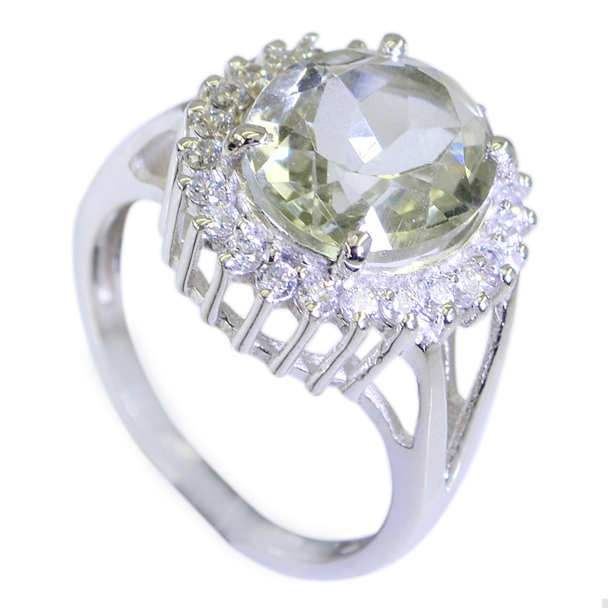 Grace Light Green Halo Ring with Sterling Silver Green Amethyst Green