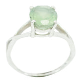 Seo-yeon Light Green Solitaire Ring in Sterling Silver Prehnite Green