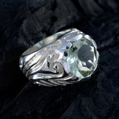 Sarah Light Green Solitaire Ring with Intricate Silver Design