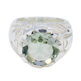 Sarah Light Green Solitaire Ring with Intricate Silver Design Green Amethyst Green