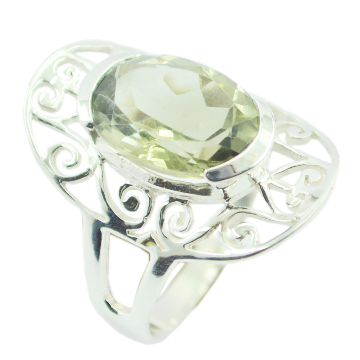 Natcha Light Green Solitaire Ring with Elegant Silver Design Green Amethyst Green