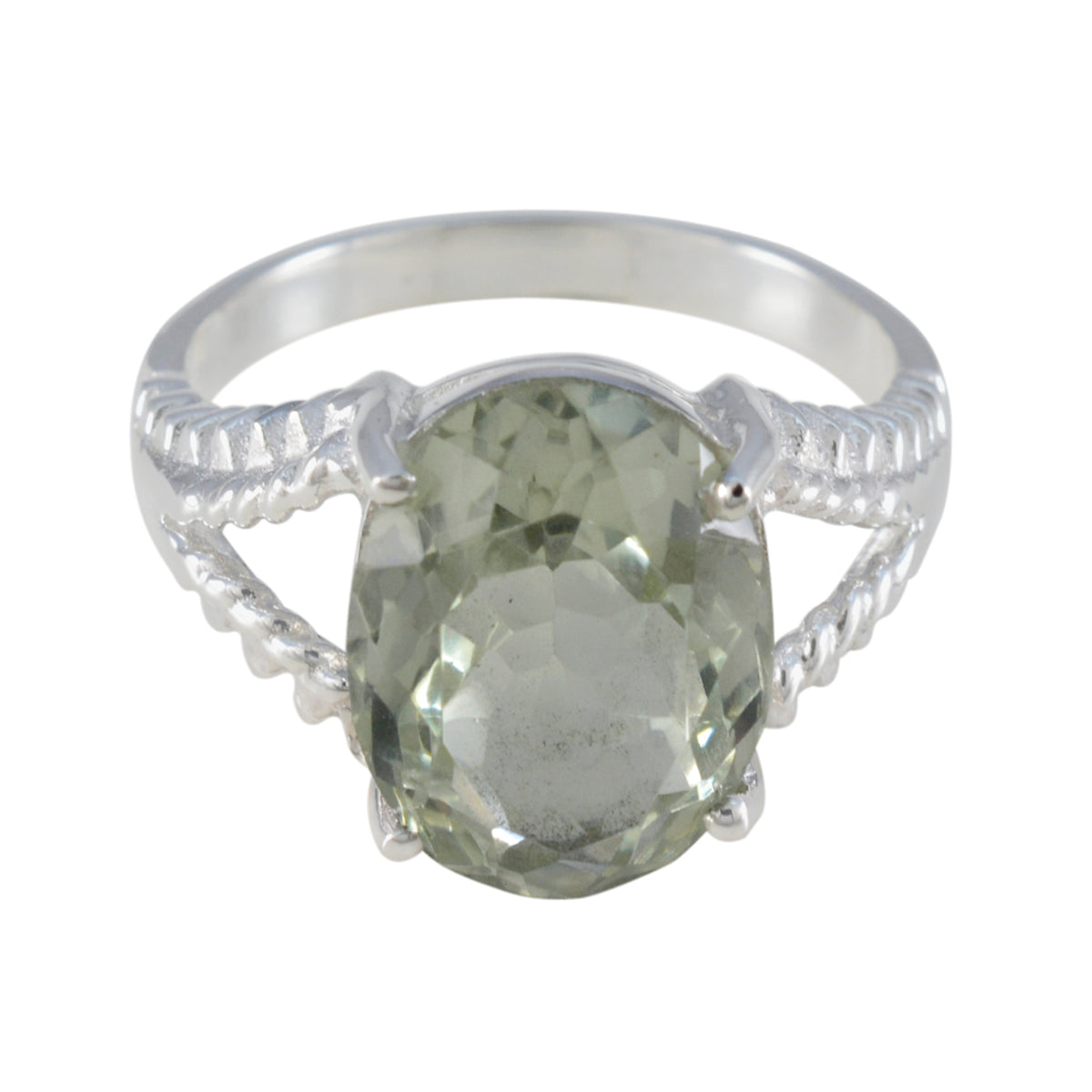 Lakshmi Light Green Solitaire Ring in Sterling Silver Green Amethyst Green