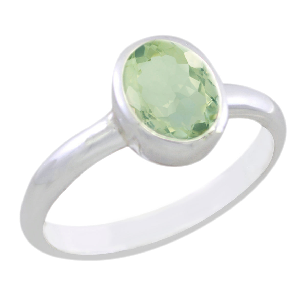Dewi Light Green Solitaire Ring with Silver Band Green Amethyst Green