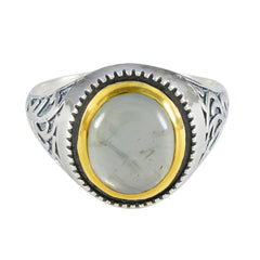 Lourdes Filigree Light Green Solitaire Ring Prehnite Green