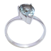 Violet light green solitaire ring with pear-shaped gemstone set on silver band