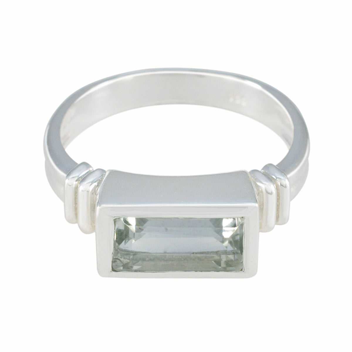 Ines Light Green Solitaire Ring with Sterling Silver Green Amethyst Green
