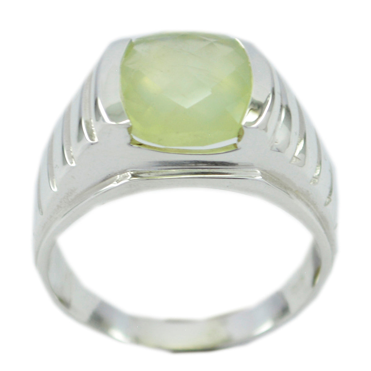 Priya Signet Light Green Solitaire Ring Prehnite Green