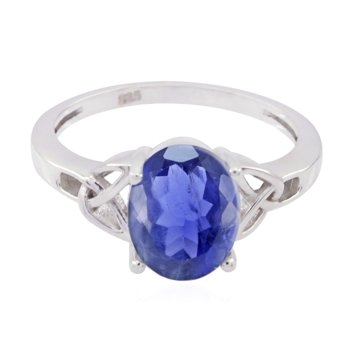 Lily Claddagh Solitaire Ring with Blue Gemstone Iolite Blue