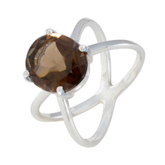 Lily Ethnic Brown Solitaire Ring with Silver Band