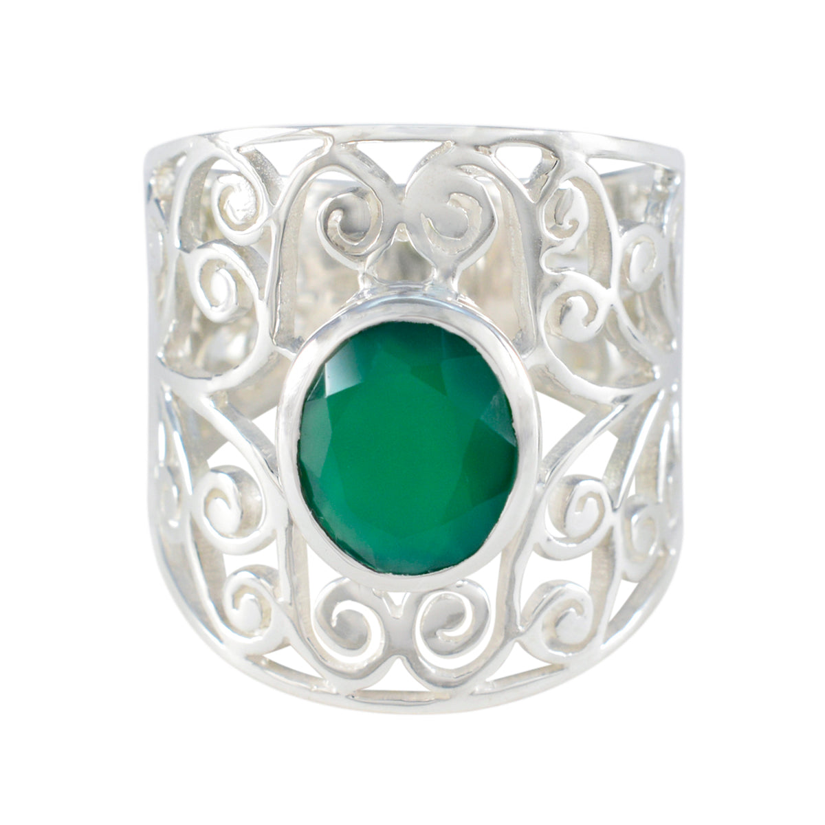 Lucia Filigree Ring with Emerald Green Gemstone Green Onyx Green