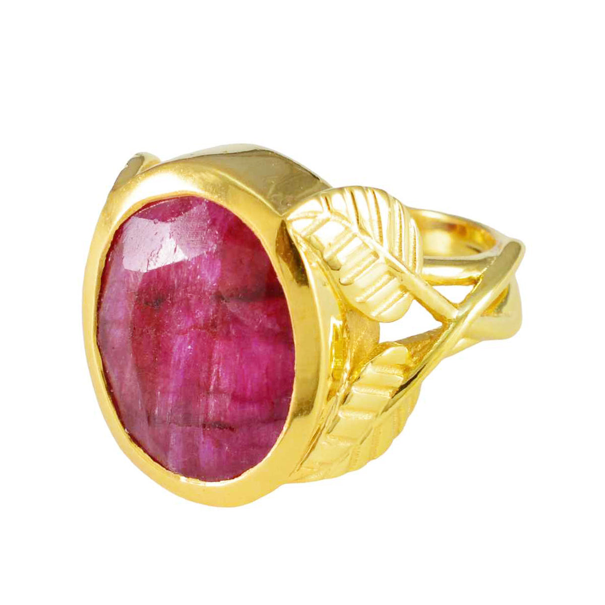 Lucia Signet Red Solitaire Ring with Leaf Design Indian Ruby Red