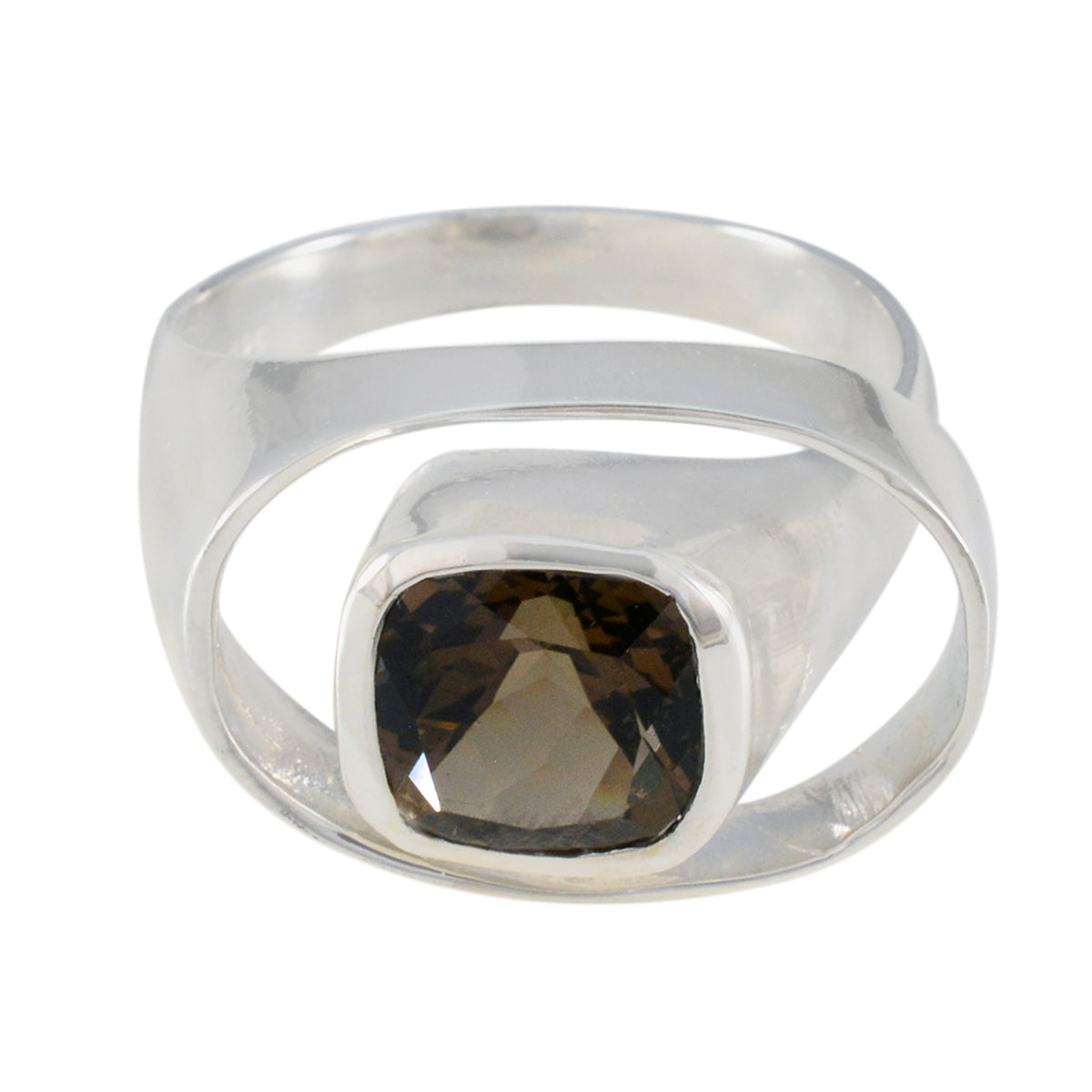Luna Abstract Solitaire Ring with Smoky Gemstone Smoky Quartz Brown