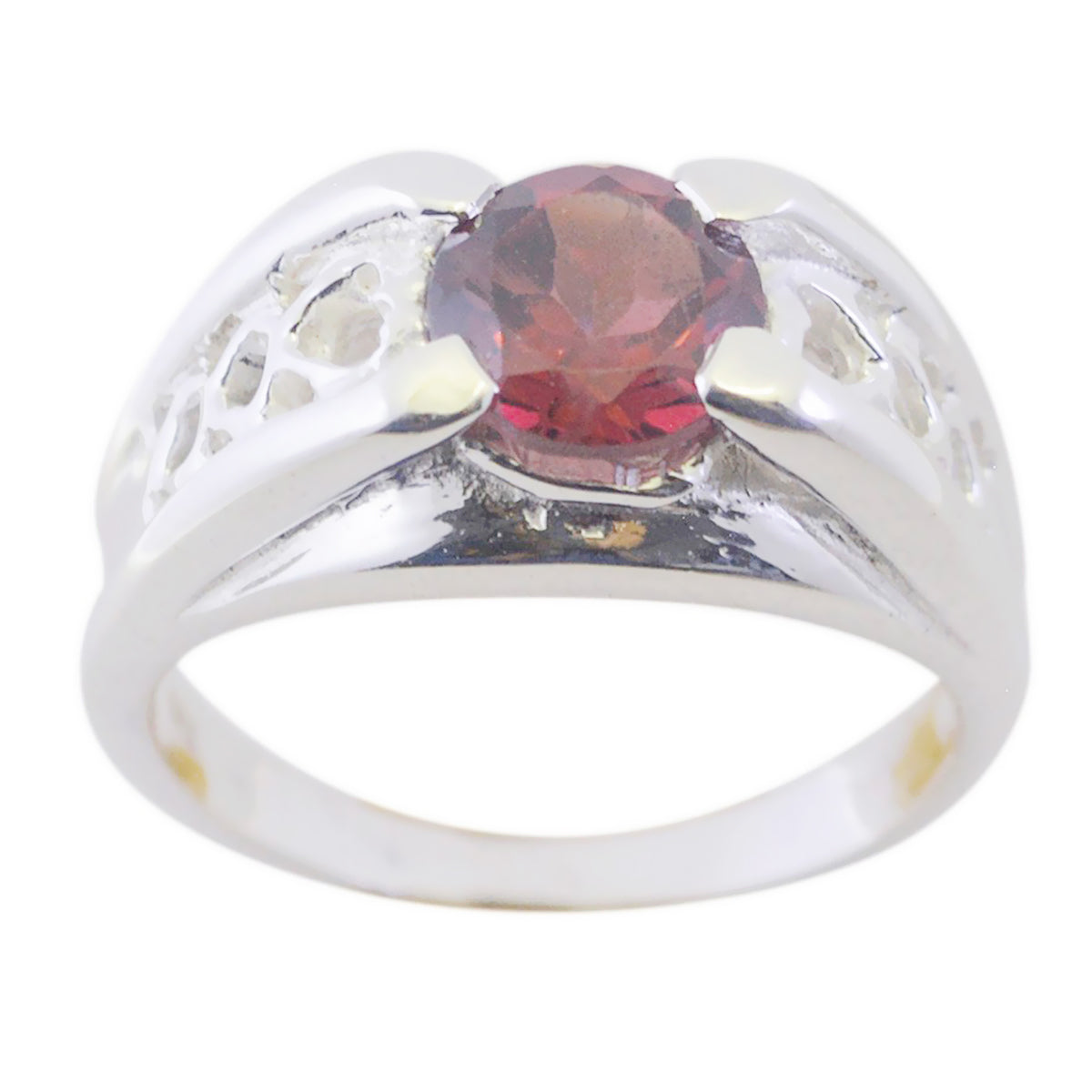 Luna Filigree Red Solitaire Ring with Elegant Design Garnet Red