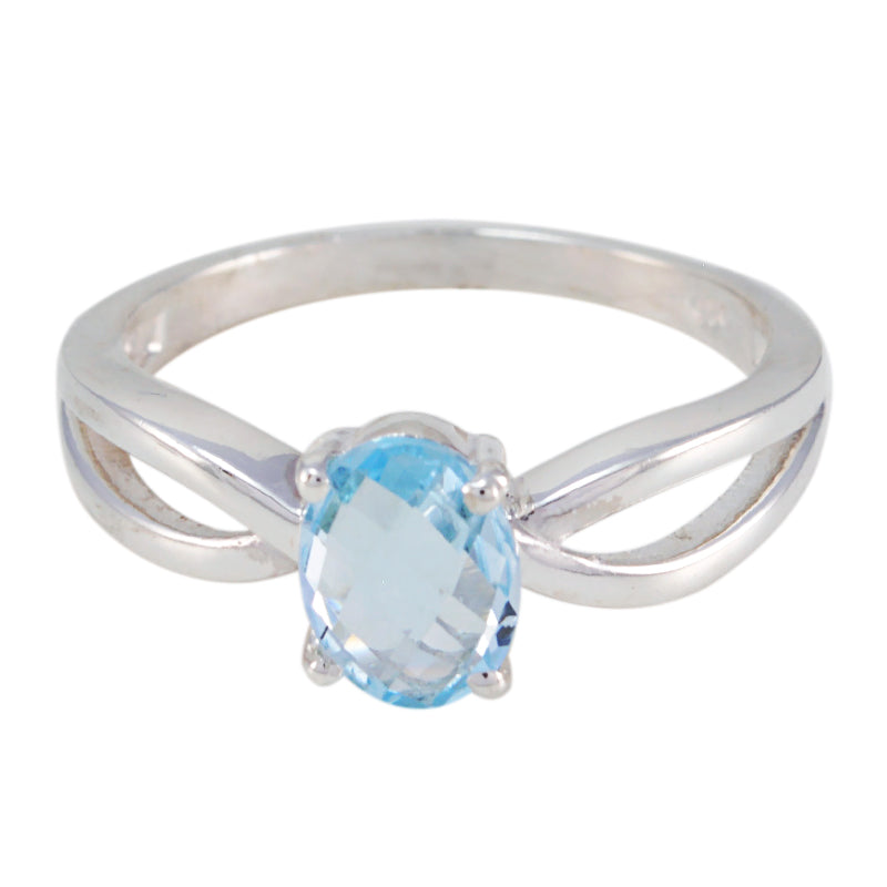 Nisa Luxurious Blue Solitaire Ring with Oval Gemstone Blue Topaz Blue