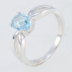 Nisa Luxurious Blue Solitaire Ring with Oval Gemstone