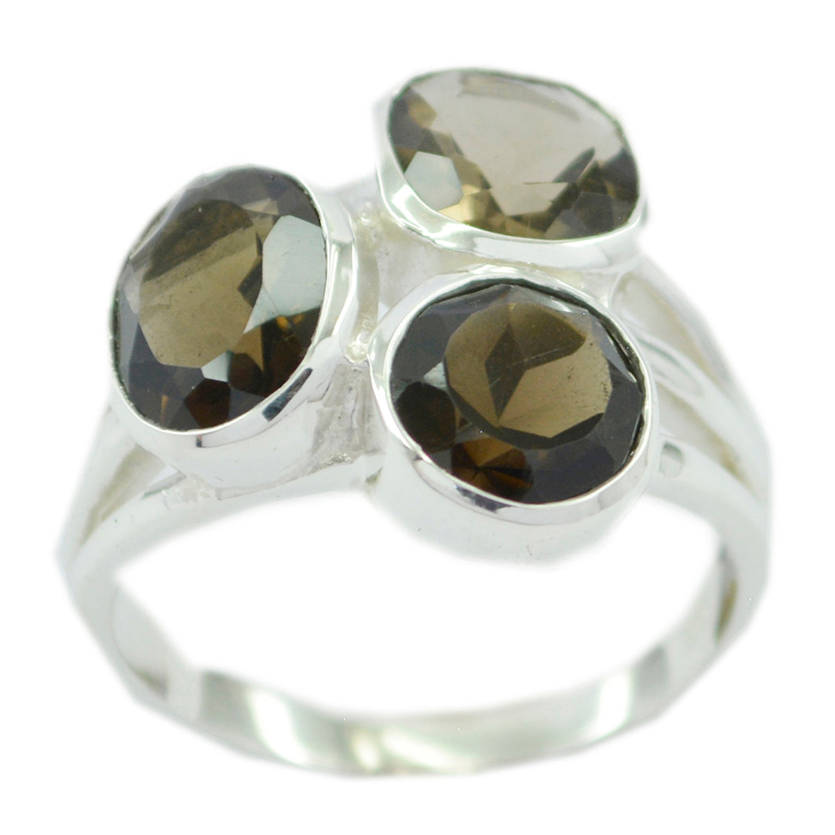 Ivana luxurious brown gemstone ring featuring three faceted brown stones in silver setting