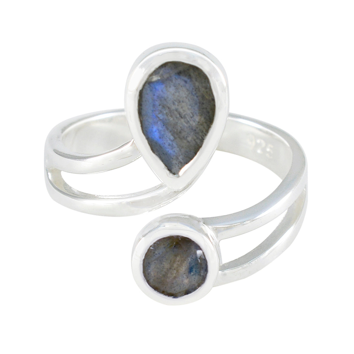 Saanvi luxurious grey toi et moi ring with two labradorite stones set in sterling silver band