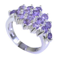 Isabel luxurious purple gemstone ring with multiple violet stones set in silver band