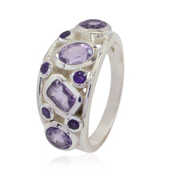 Riya sterling silver band with multiple faceted amethyst stones luxurious purple gemstone ring for elegant style