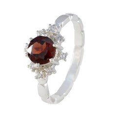 Aisha Luxurious Red Gemstone Halo Ring in Silver